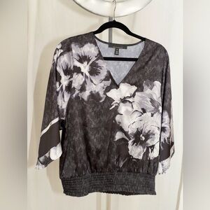 Charter Club Black and White Floral V-Neck Tunic